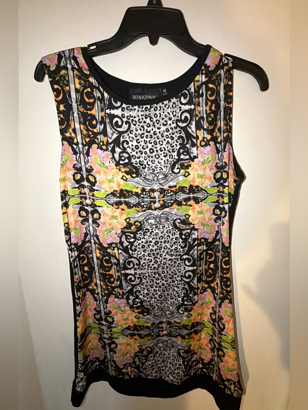 MINKPINK Black Multicolor Floral & Animal Print Tank dress